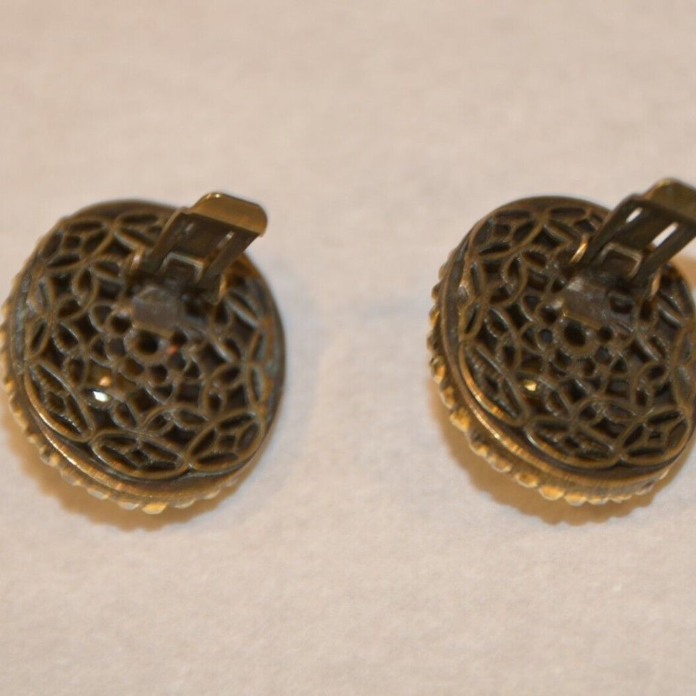 EVENING STATEMENT HOLIDAY JOSE & MARIA BARRERA BROWN GOLD OVAL CRYSTAL EARRINGS - Picture 6 of 10